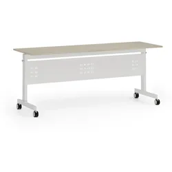 Mobiler Schreibtisch PRIMO MOBI, 180x60 cm, weißes Metallgestell, Eiche natur