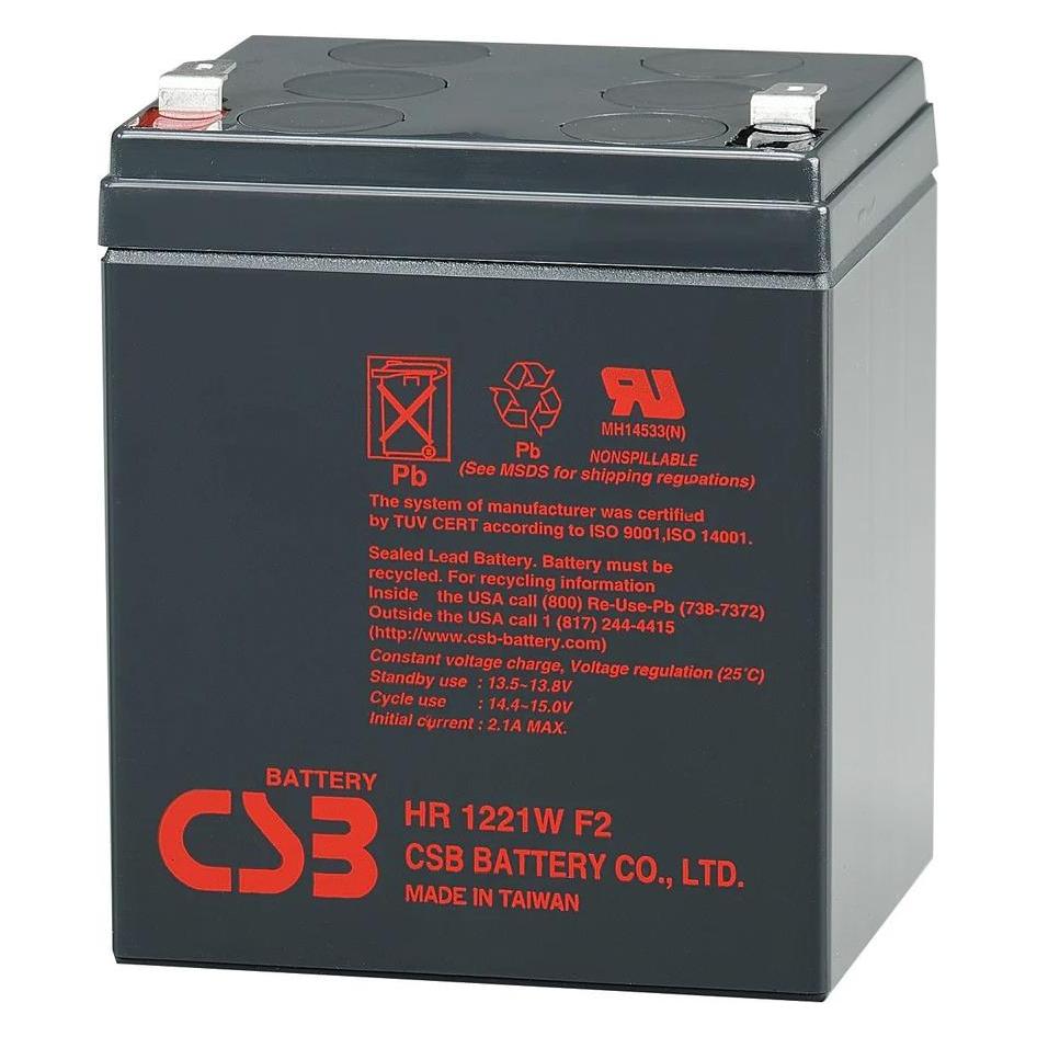 CSB Blei-Säure-Batterie 12 V, 5 Ah@C20, 21 W@15 min, F2, Pb-AGM, VRLA (CSB-HR1221W)