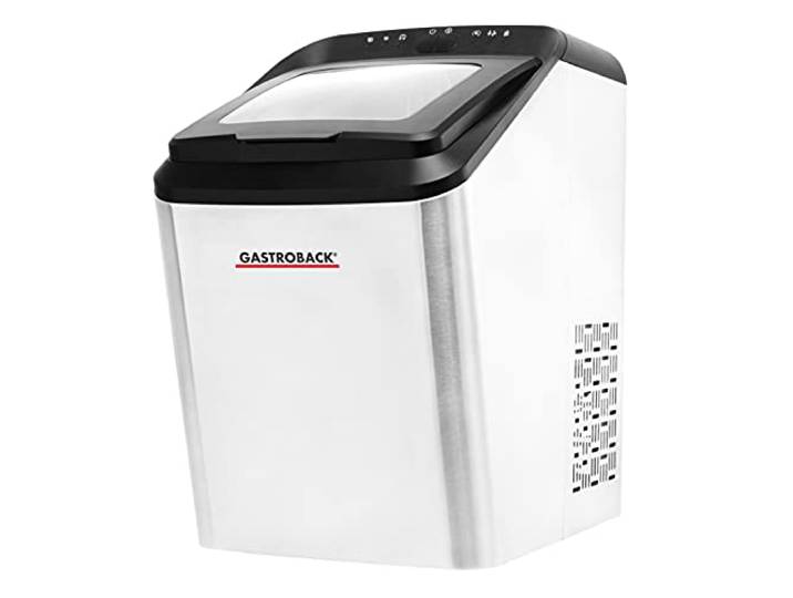 GASTROBACK 41143 Bartender Pro Eiswürfelbereiter, 9 Eiswürfel pro Zyklus (7-15 Min), 2,8 Liter Wassertank, leiser FCKW-freier Hochleistungskompressor Schwarz, Silber