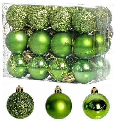 Inspired Deals Christmas Tree Ornaments Glitter Ball Baubles Set Of 24 For Holiday Tree Decorations green