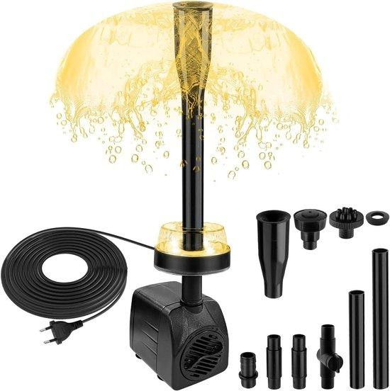 NATPOW Mini waterpomp met LED warm wit licht en instelbare doorstroming van 800L/H voor vijverdecoratie