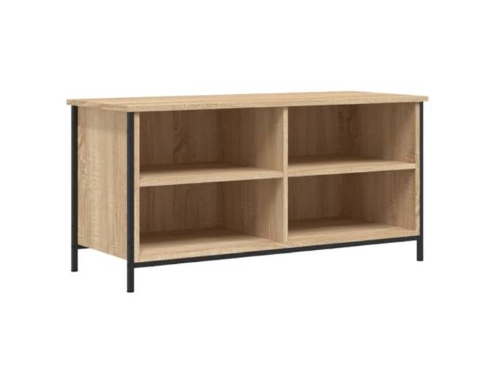 KUPTYERFG TV-Schrank Sonoma-Eiche 100x40x50 cm Lowboard Fernsehtisch Vier offene Fächer bieten Platz für Konsolen und Player im Wohnzimmer. Stabile Eisenbeine sorgen für festen Halt.