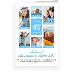 Einladungskarte Kindergeburtstag: Bildergalerie in Blau mit Fotos in Blau
