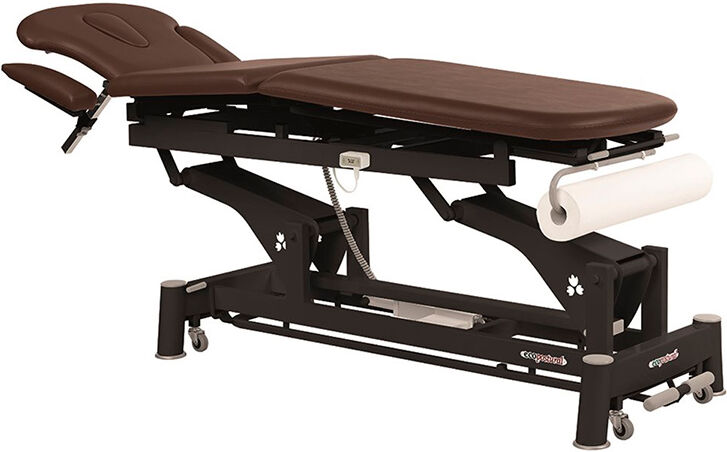 Marquesa elétrica Ecopostural multifuncional: três corpos com estrutura de biela preta e cabeça T01 (62 x 200 cm)