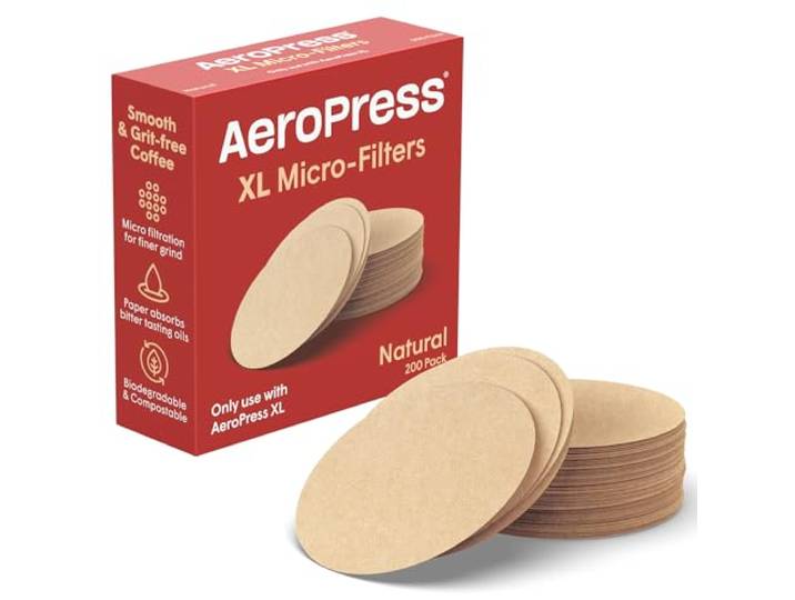 AeroPress XL Natuurlijke papieren microfilters - Ronde vervangende koffiefilters, ongebleekt, composteerbare papieren filters, geschikt voor AeroPress XL koffiemakers, 200 stuks