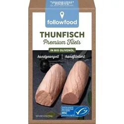 followfood Thunfisch Premium Filets in Olivenöl, hangeangelt