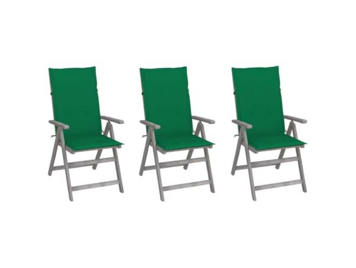 Coespram Verstellbare Gartenstühle 3er Set mit Auflagen Akazienholz Komfortable Holzstühle für Balkon und Terrasse, 5-fach verstellbare Rückenlehne inklusive grüner Sitzauflagen.