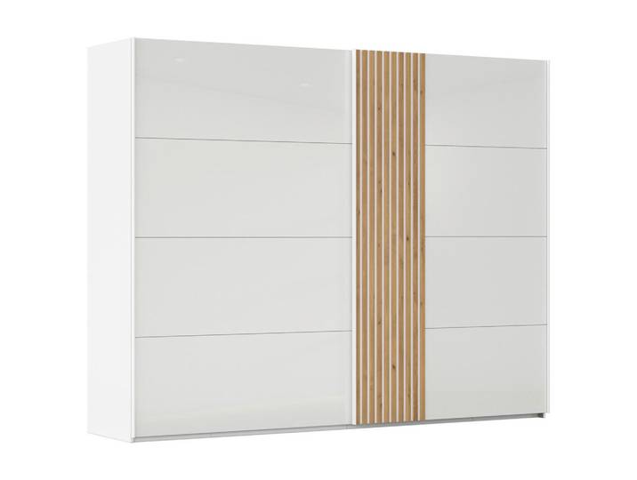 Novel Schwebetürenschrank, Weiß, Eiche, Glas, 8 Fächer, 281x223x68 cm, umfangreiches Zubehör erhältlich, in verschiedenen Größen erhältlich, Schlafzimmer, Kleiderschränke, Schwebetürenschränke