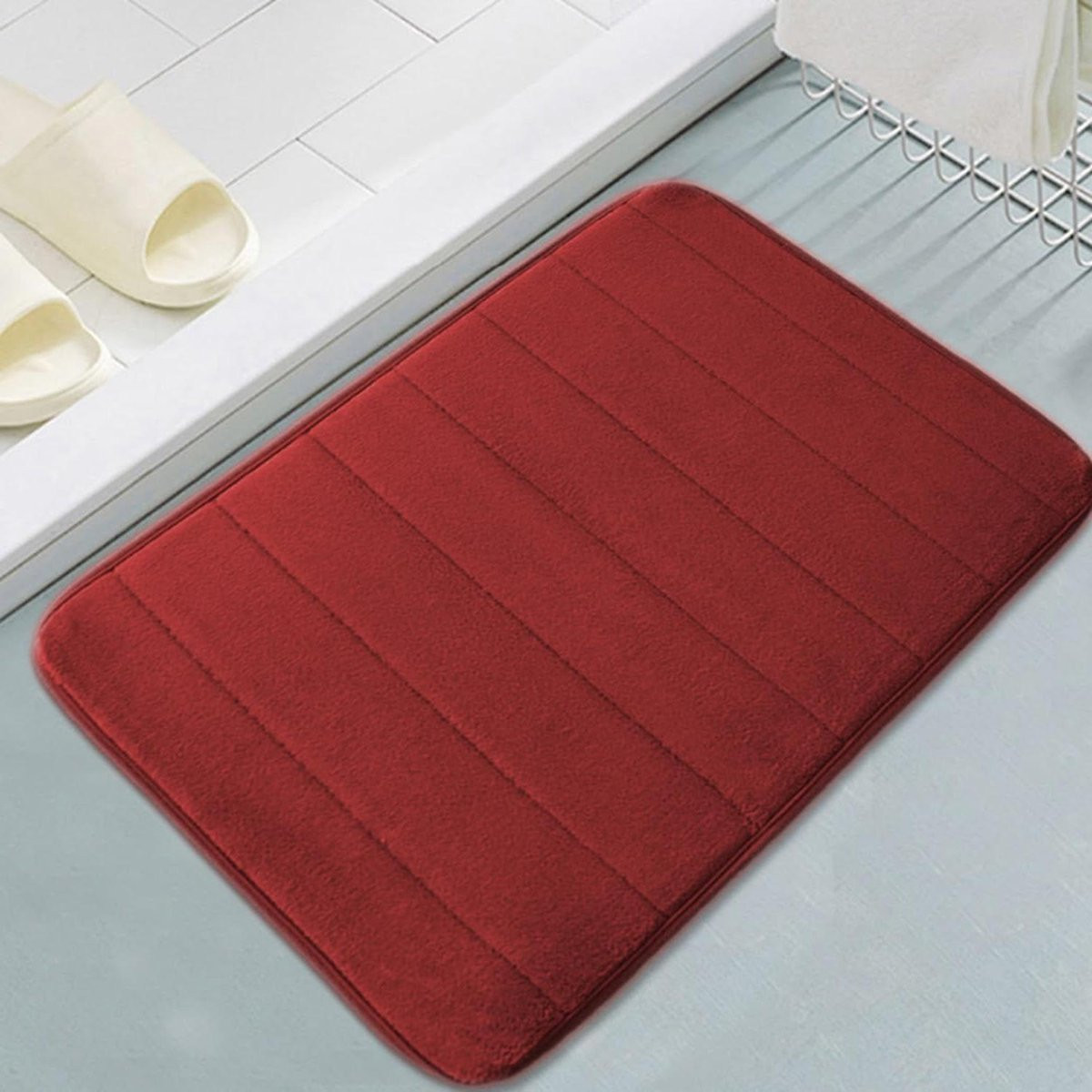 Rode antislip badmat met traagschuim voor badkamer en keuken, 50 x 160 cm