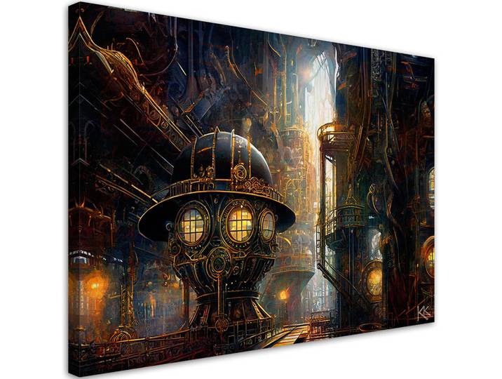 Feeby Leinwandbild Steampunk Abstraktion 100x70cm, Goldfarben, Mode, Rechteckig, 100x70 cm, Bilder & Rahmen, Bilder, Leinwandbilder