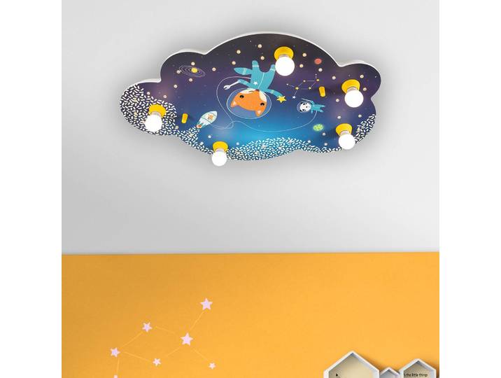 Elobra Deckenleuchte Little Astronauts, blau, für Kinderzimmer, Holz