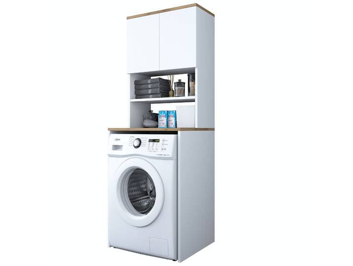 Meuble pour machine à laver en bois Kado - 65 x 60 x 183 cm - Blanc