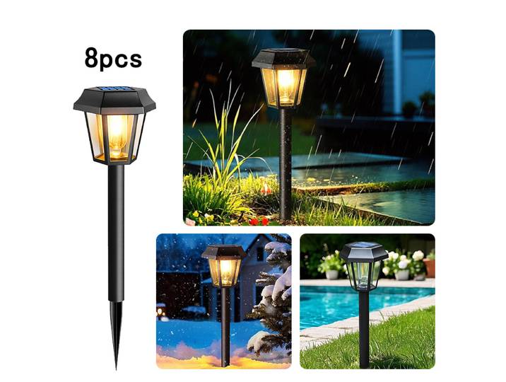 Lampes solaires d'extérieur, lampes solaires hexagonales pour allée, lampes solaires à piquet pour jardin, paysage, allée, chemin, pelouse