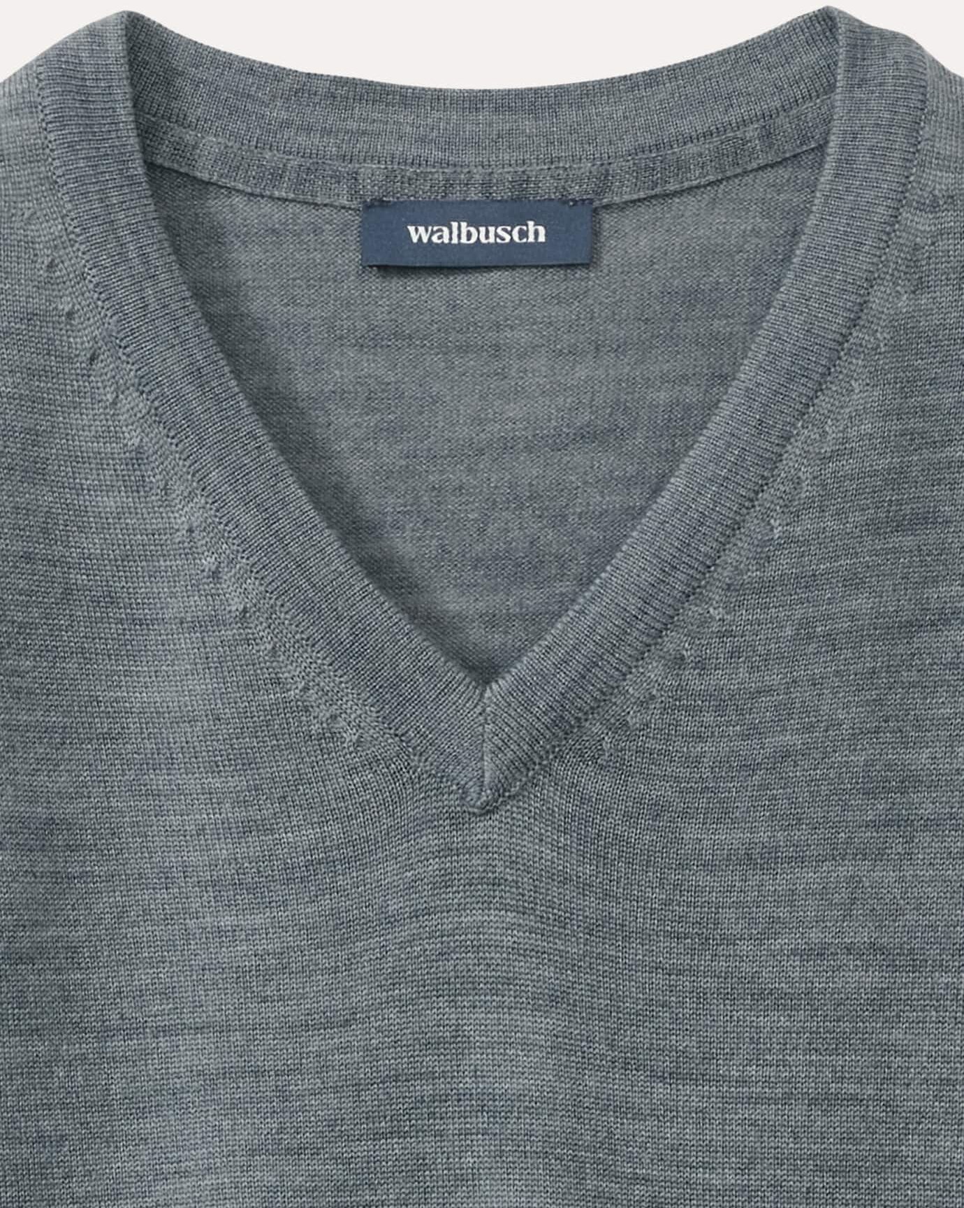 Walbusch V-Pullover Merino Extrafein, , Farbe Grau, 48, reine, extrafeine Merinowolle temperaturausgleichend Herren