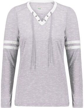 Holloway 223246 Women's Monterey Long Sleeve Top in Heather/White size Small   Polyester