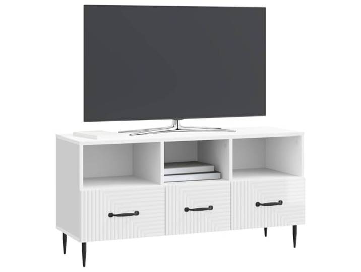 GKHPYURE TV-Schrank weiß glänzend 102 x 34,5 x 50 cm Ingenieurholz 3 Schubladen, Metallbeine, großer Raum, pflegeleicht, vielseitig