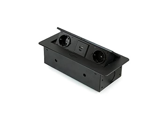 Emuca - Bloc multiprise de Bureau\, Noir\, 265x120mm-Prise EU (Type F)