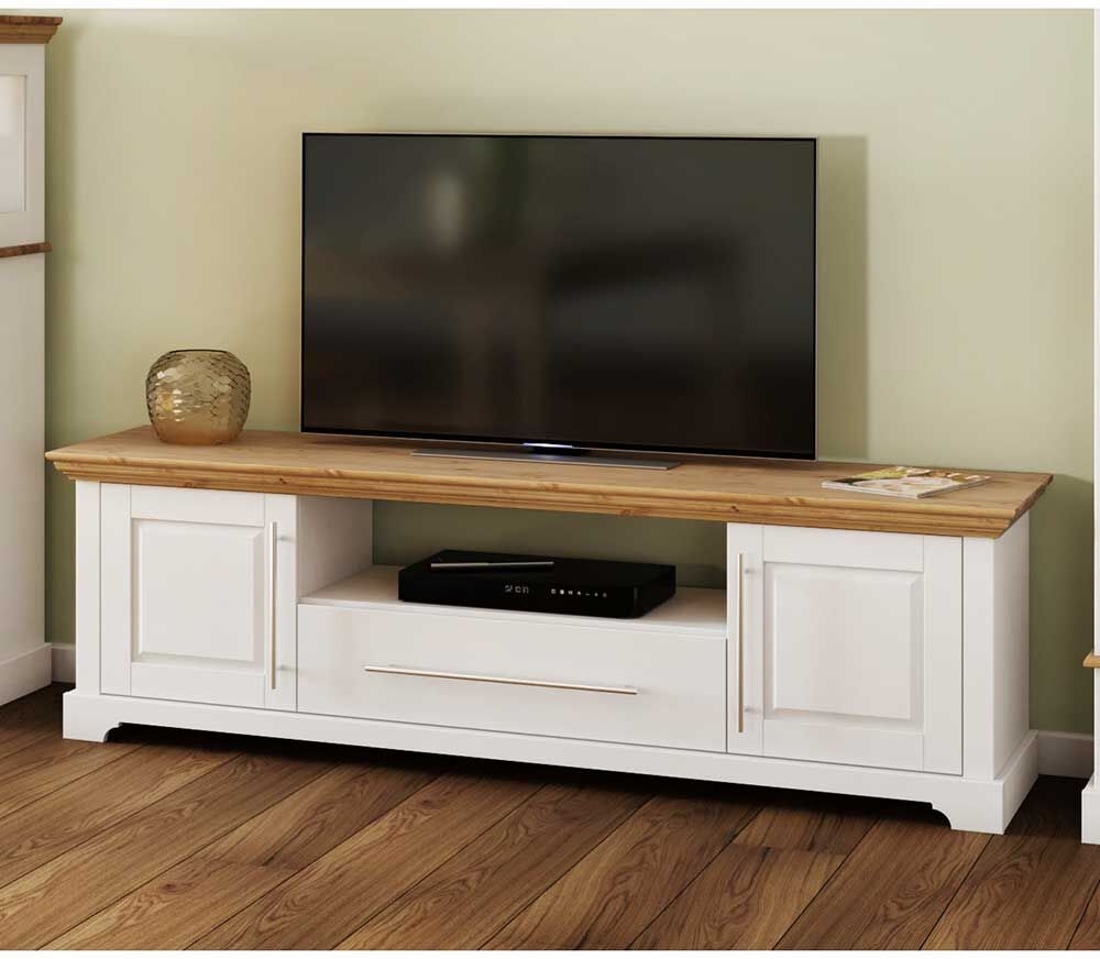 Pharao24.de TV Sideboard Landhaus in Weiß Kiefer Honigfarben