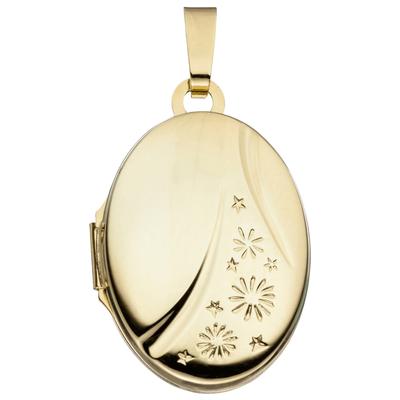 Medallionanhänger JOBO "Anhänger Medaillon oval", gelb (gelbgold 585), Schmuckanhänger, Damen, Gelbgold 585, 585 Gold