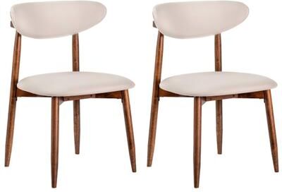 Costway Set of 2 Fabric Upholstered Dining Chairs with Curved Backs-Beige
