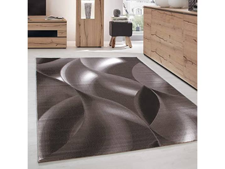 Carpettex Tapis 120x170 cm Marron Vagues Abstraites Poils Courts Doux