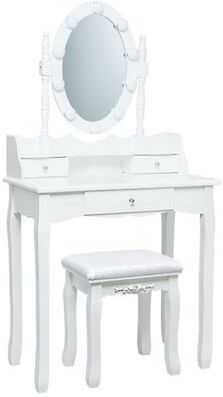 Costway Oval Mirror Vanity Set with 10 LED Dimmable Bulbs and 3 Drawers-White