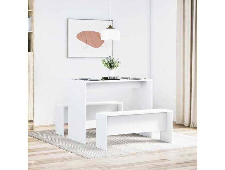Promotion mars  * Chaises et Table de salon SOLDES CHIC Blanc Ensemble table à manger et bancs 3pcs - Construction Solide - blanc b