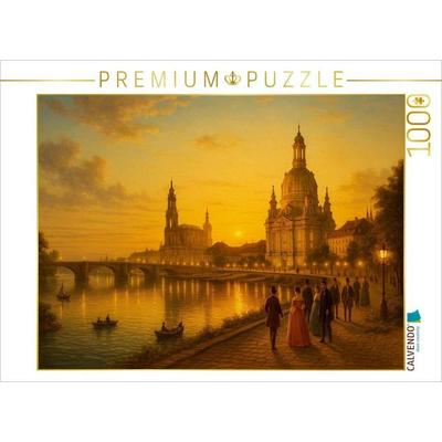 CALVENDO Puzzle An der Elbe - Augustusbrücke, Hofkirche und Frauenkirche | 1000 Teile Lege-Größe 64x48cm Foto-Puzzle für glückliche Stunden