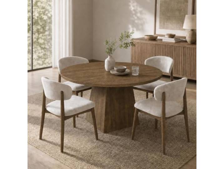 IDEALHOUSE Runder Esstisch Für 4‑6 Personen, Stabiler Quadratischer Fuß 30 mm dicke Tischplatte, platzsparendes Design, Lieferung nur Tisch, optimal für Esszimmer und weitere Wohnbereiche.