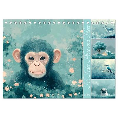 Fell Feder Pfote und Herz (Tischkalender 2027 DIN A5 quer), CALVENDO Monatskalender