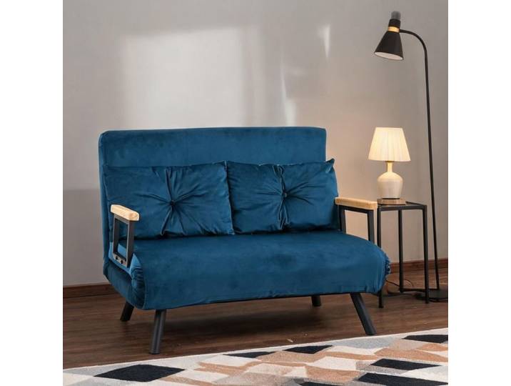 Effet velours bleu canapé convertible 2 places dossier réglable 5 positions