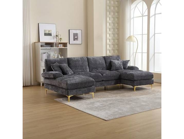 Ball & Cast U-förmiges Eckcouch mit Schlaffunktion, Modulares Chenille Sofa mit Doppelten Liegesitzen für das Wohnzimmer Wohnung Villa, 274 x 88 x 136 (BxHxT), Grau
