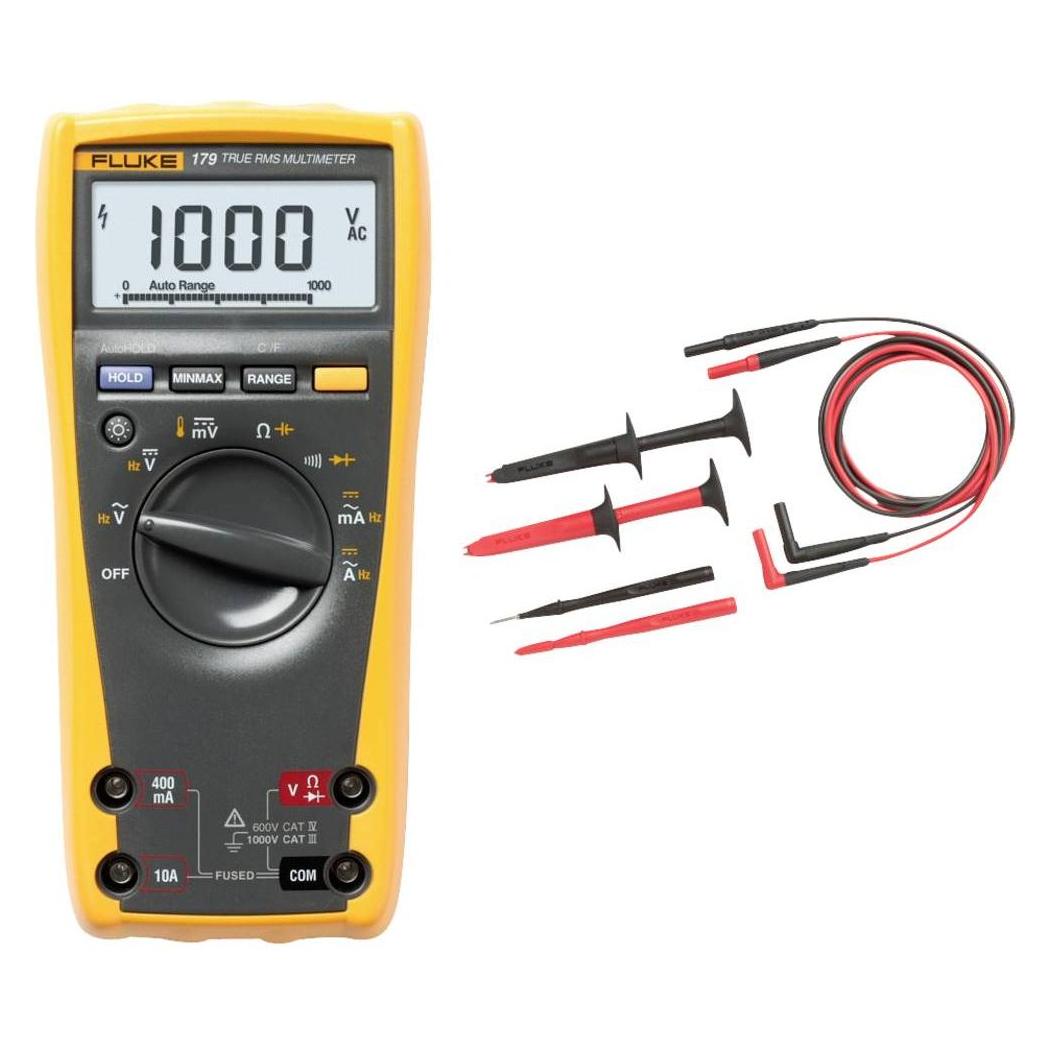 Fluke FLK-179/TL-223 Handheld multimeter Calibrated to (ISO standards) Digital CAT III 1000 V, CAT (CAT III 1000V, CAT IV 600V, Hand-Multimeter) (6003399-ISO)