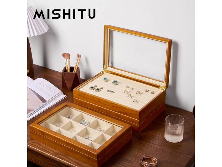 MISHITU boîte à bijoux en bois massif bagues boucles d'oreilles colliers vitrine avec couvercle boîte de rangement de bijoux Vintage pour les femmes
