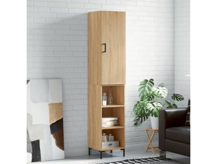 RJPLMFV Anrichte oben Sonoma-Eiche, 34,5 x 34 x 180 cm, aus Holz Flügeltür, Füße aus Metall, großer Stauraum, Wandbefestigung inklusive