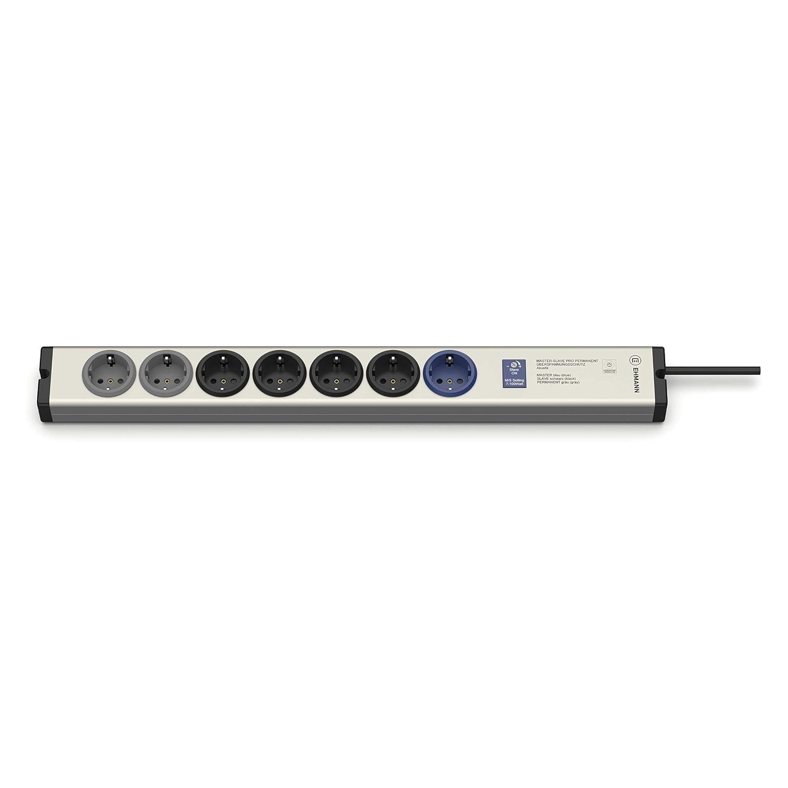 Ehmann 0615x00078001 Master/Slave-Steckdosenleiste Aluminium (eloxiert), Schwarz Schutzkontakt 1St. (7x, CEE 7/4, 1.50 m) (0615x00078001)