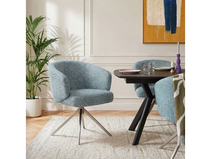 HABITAT - Chaise pivotante en tissu texturé et métal chromé avec accoudoirs - Bleu chiné - Galati