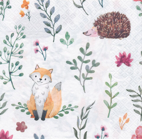 Papierservietten "Fuchs/Igel", 33 x 33 cm, 20 Stück