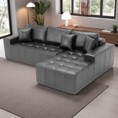 "108.27"" Faux Leather L-Shape Corner Chaise Compression Sleeper Sectional Sofa with High-Density Sponge and No Assembly Required"