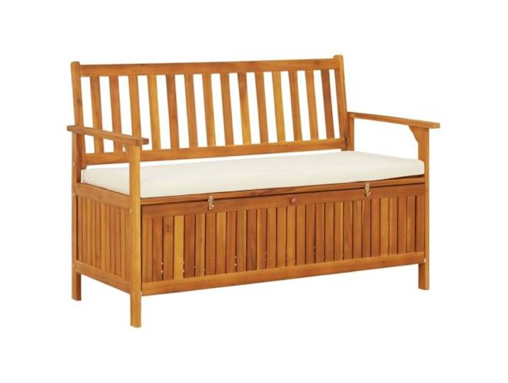 GHVBNMF Garten Aufbewahrungsbank Akazie Massivholz Sitzbank 120x63x84cm Rustikale Holztruhenbank aus geöltem Akazienholz mit weichem Sitzpolster und großem Staufach für Garten und Terrasse.