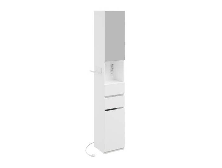 Armoire haute de salle de bain avec miroir - SoBuy - Éclairage intégré - Prise intégrée - Port USB-A - 2 tiroirs