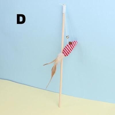 Uplift Picks Wooden Cat Teaser Wand With Mouse Feather And Bell d