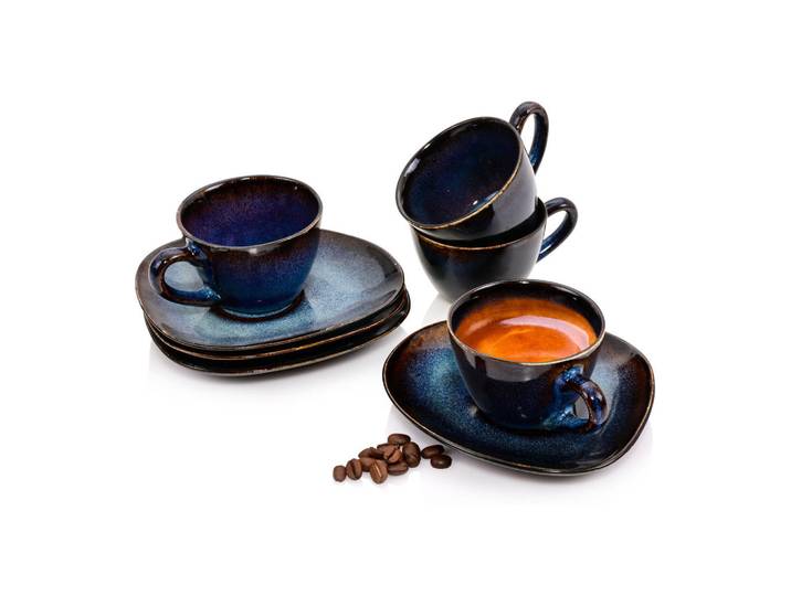 Sänger Espressotassen SET Tokio - 8 teilig aus Steingut, Dunkelblau, Keramik, 8-teilig, kratzfest, Geschirr, Tassen, Espressotassen