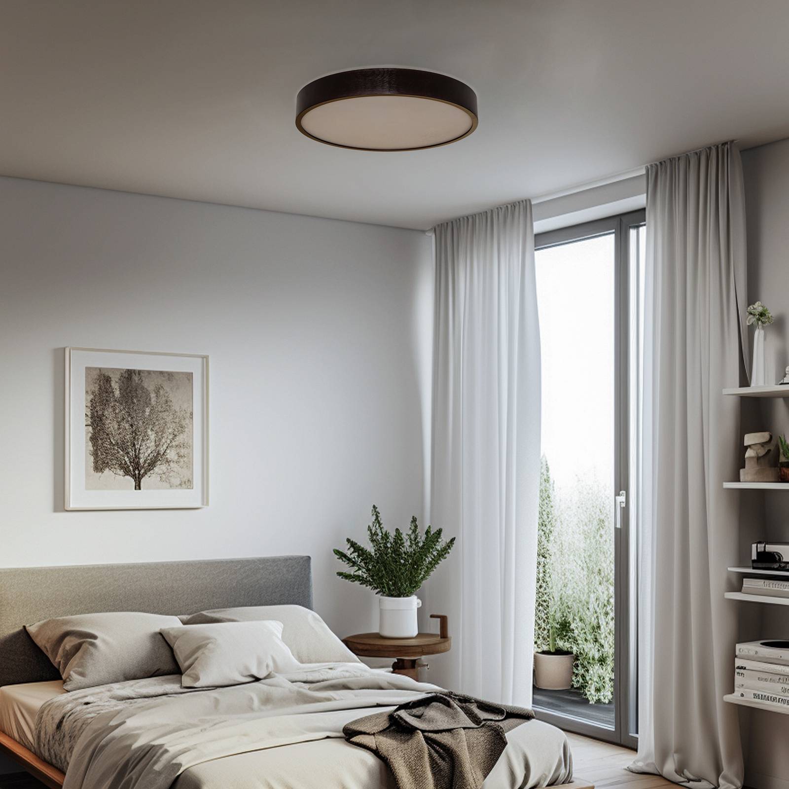 Deckenlampe Kerio Lamkur, dimmbar, schwarz, für Wohn- / Esszimmer, Holz, Deckenlampe