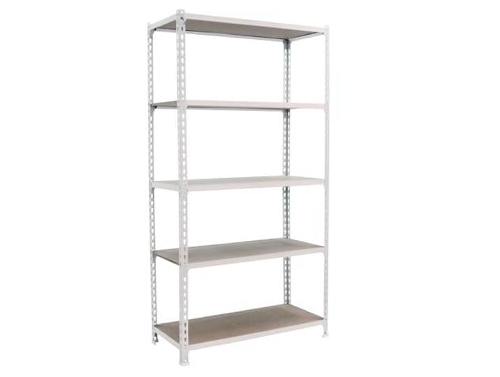 Simonrack Schwerlastregal, Lagerregal, 200x100x30 cm, Metallregal, Kellerregal, Biegestelle 150 kg, 5 Holzfachböden, Weiss/Holz - Maderclick