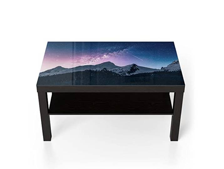DEQORI Glastisch schwarz groß 90x50 cm Motiv Nachthimmel in den Bergen ausgefallener Beistelltisch aus Glas Hochglanz Couchtisch fürs Wohnzimmer moderner Couch Tisch mit Design