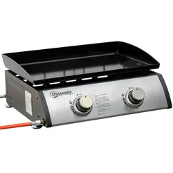 Outsunny Tischgrill Gasgrill BBQ mit 2 Brennern, Tischgasgrill mit Schlauch