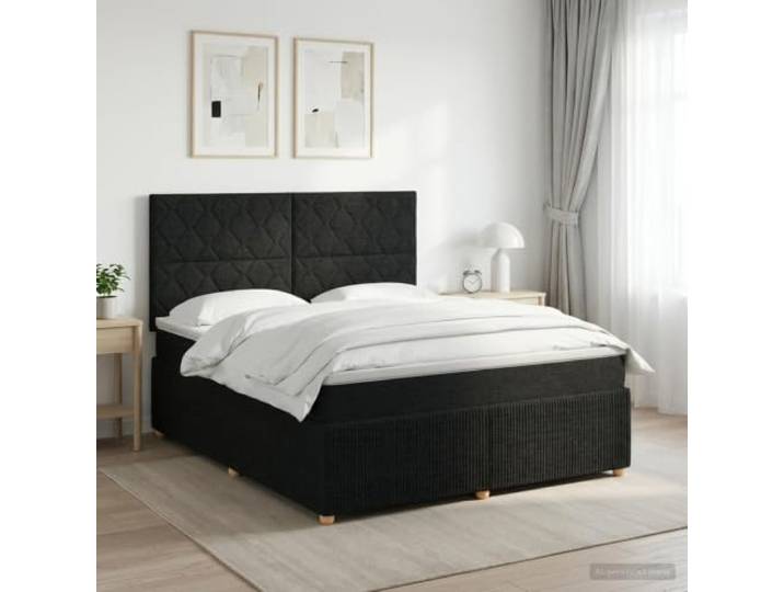 Boxspringbett mit Matratze schwarz 180 x 200 cm Stoff Taschenfedern, verstellbares Kopfteil, Polyesterfüllung, waschbare Bezüge, mittlere Festigkeit