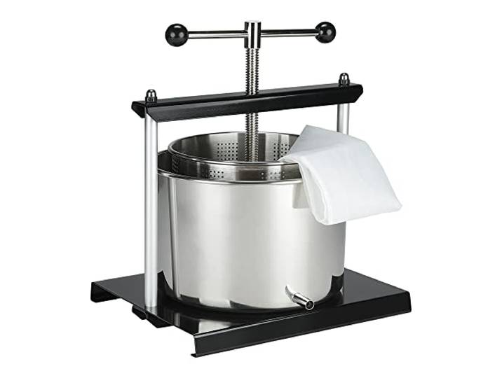 Melko Fruchtpresse Obstpresse 5 L Entsafter Edelstahl Beerenpresse Weinpresse Saftpresse inkl. Presstuch und Auslaufrohr