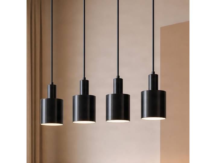 Suspension Ovelia, à 4 lampes, noire, E27, métal - Lindby - Cuisine - Moderne - Multi-ampoules